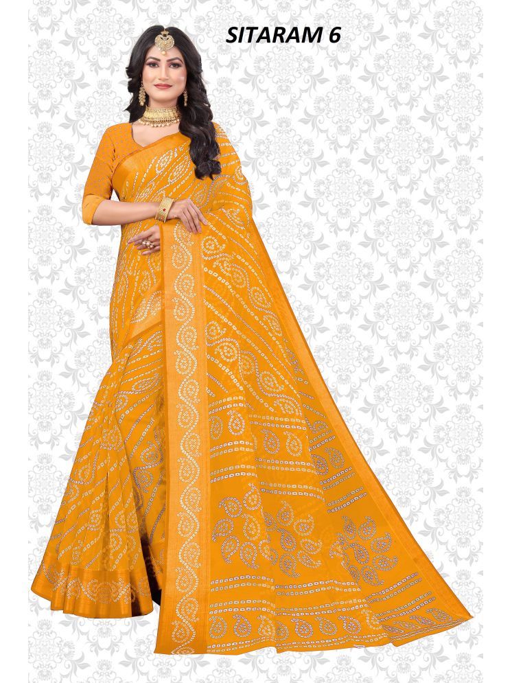     			INDIAN SILKS Cotton Silk Printed Saree Without Blouse Piece - Yellow ( Pack of 1 )