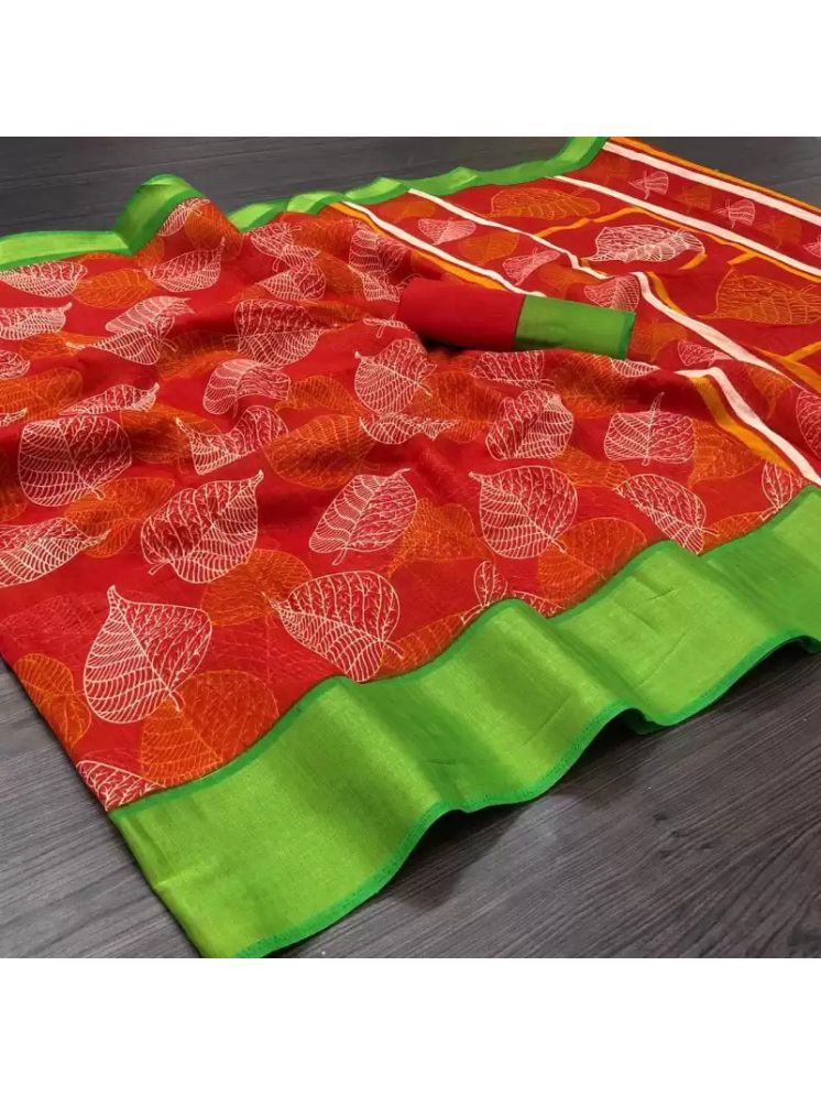     			INDIAN SILKS Cotton Silk Printed Saree Without Blouse Piece - Red ( Pack of 1 )