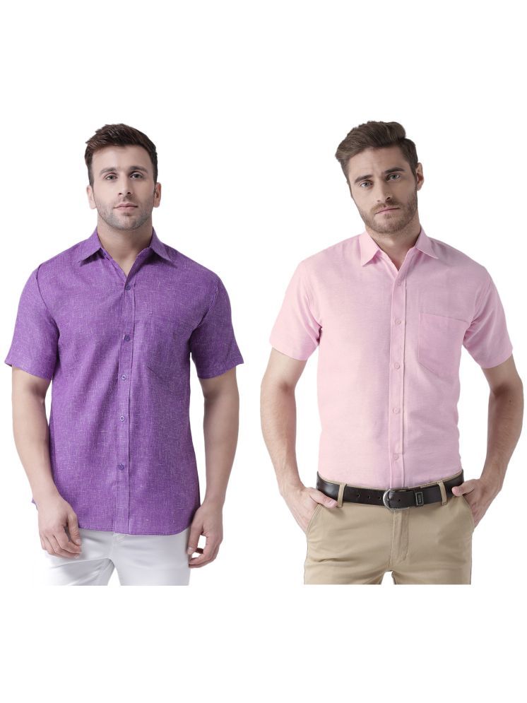     			KLOSET By RIAG Cotton Blend Regular Fit Self Design Half Sleeves Men's Casual Shirt - Pink ( Pack of 2 )