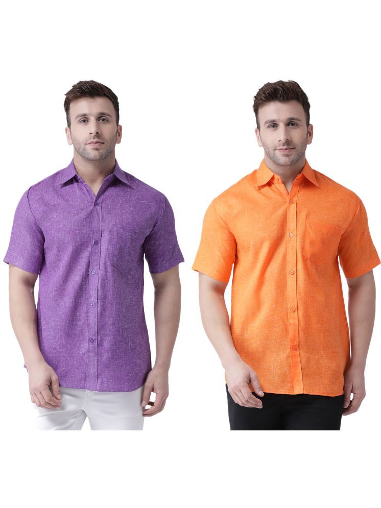     			KLOSET By RIAG Cotton Blend Regular Fit Self Design Half Sleeves Men's Casual Shirt - Orange ( Pack of 2 )