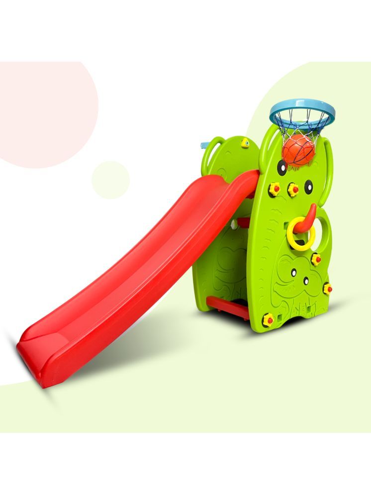     			Toy Plus Elephant Slide for Kids, Garden Slider With Basketball & Teeth Ring 3 in 1 Games  (Green, Red)