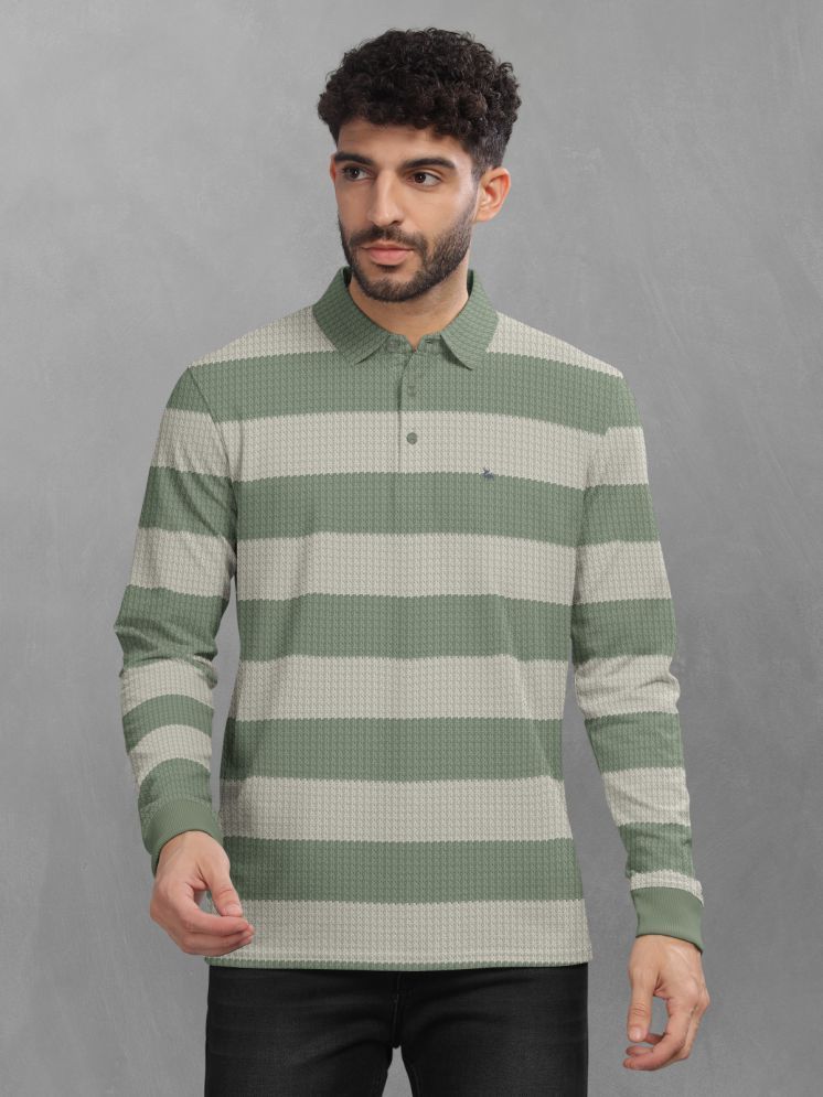     			BULLMER Pack of 1 Cotton Blend Regular Fit Striped Full Sleeves Men's Polo T Shirt ( Sea Green )