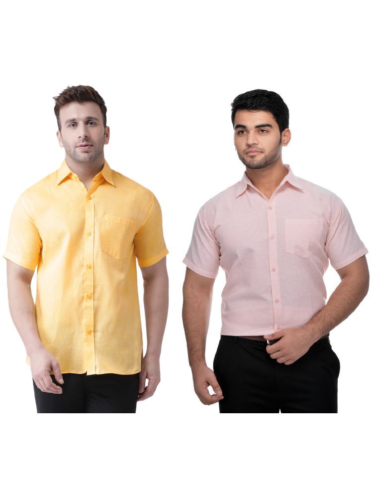     			KLOSET By RIAG Cotton Blend Regular Fit Solids Half Sleeves Men's Casual Shirt - Peach ( Pack of 2 )