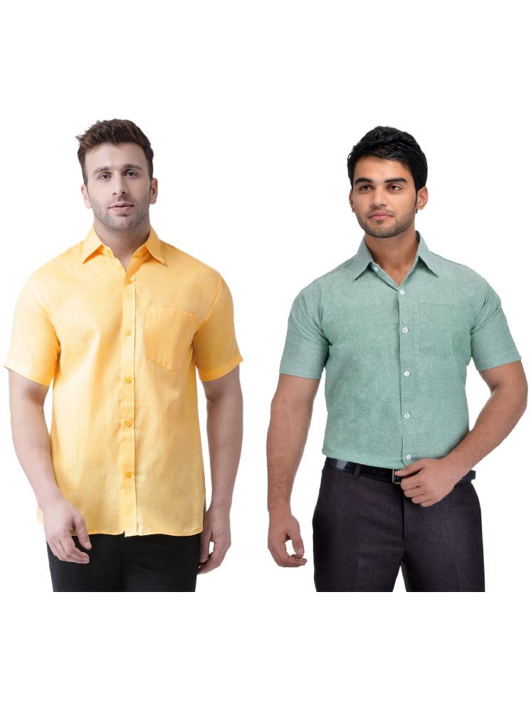     			KLOSET By RIAG Cotton Blend Regular Fit Solids Half Sleeves Men's Casual Shirt - Green ( Pack of 2 )