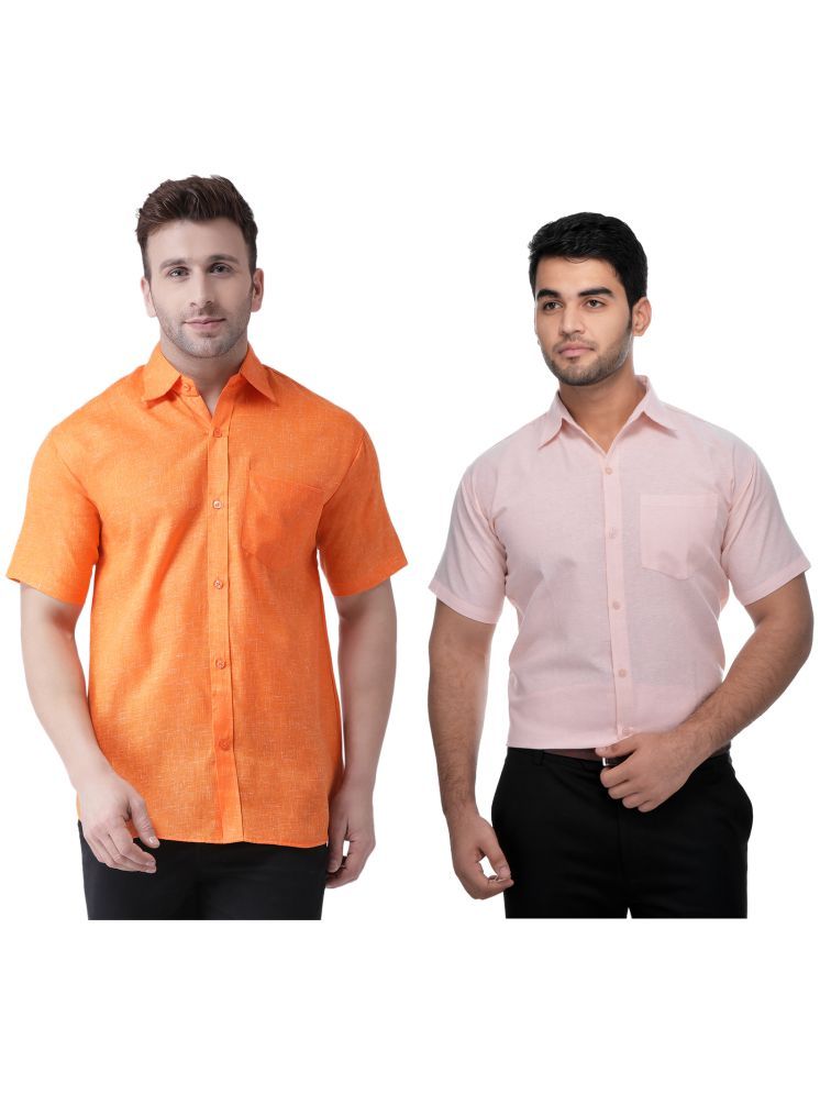     			KLOSET By RIAG Cotton Blend Regular Fit Solids Half Sleeves Men's Casual Shirt - Peach ( Pack of 2 )