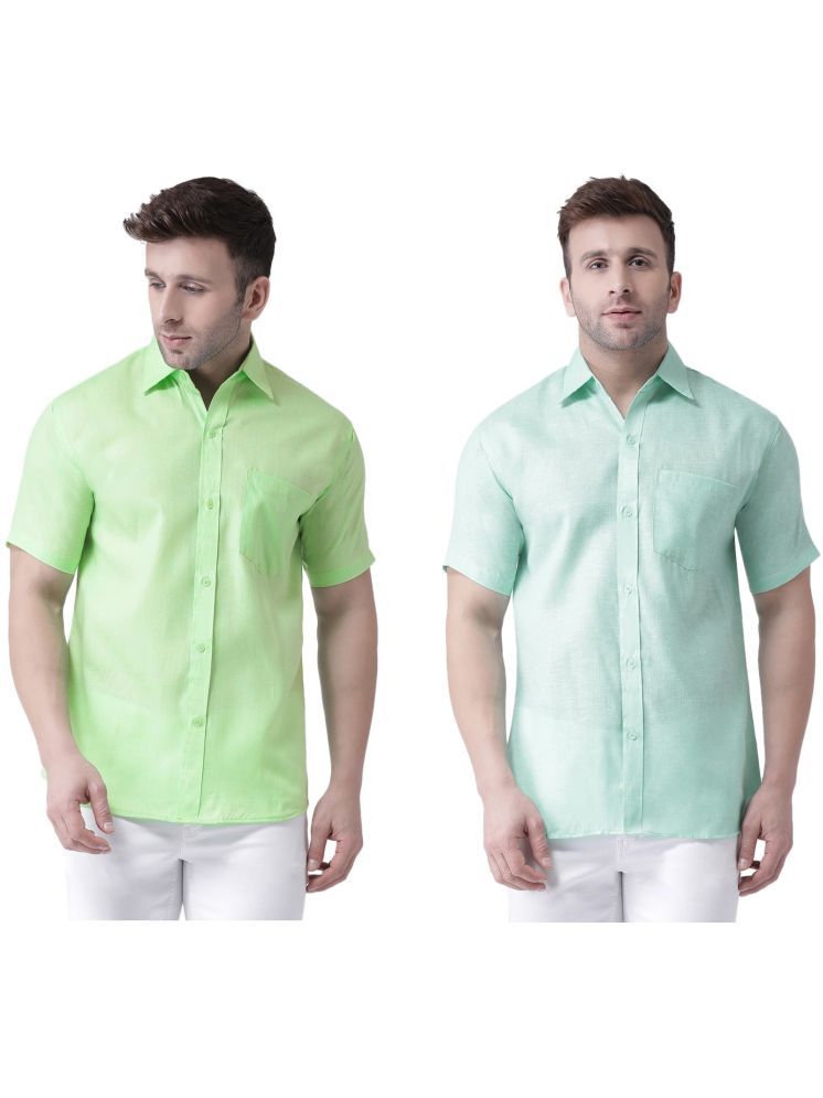     			KLOSET By RIAG Cotton Blend Regular Fit Self Design Half Sleeves Men's Casual Shirt - Green ( Pack of 2 )