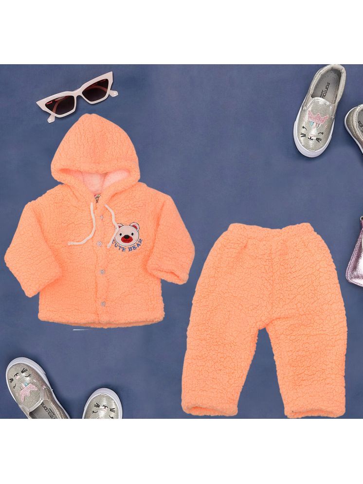     			RELANE Orange Fleece Unisex Bodysuit & Jogger Set ( Pack of 1 )