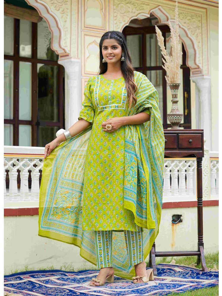     			Yash Gallery Rayon Printed Kurti With Pants Women's Stitched Salwar Suit - Green ( Pack of 1 )