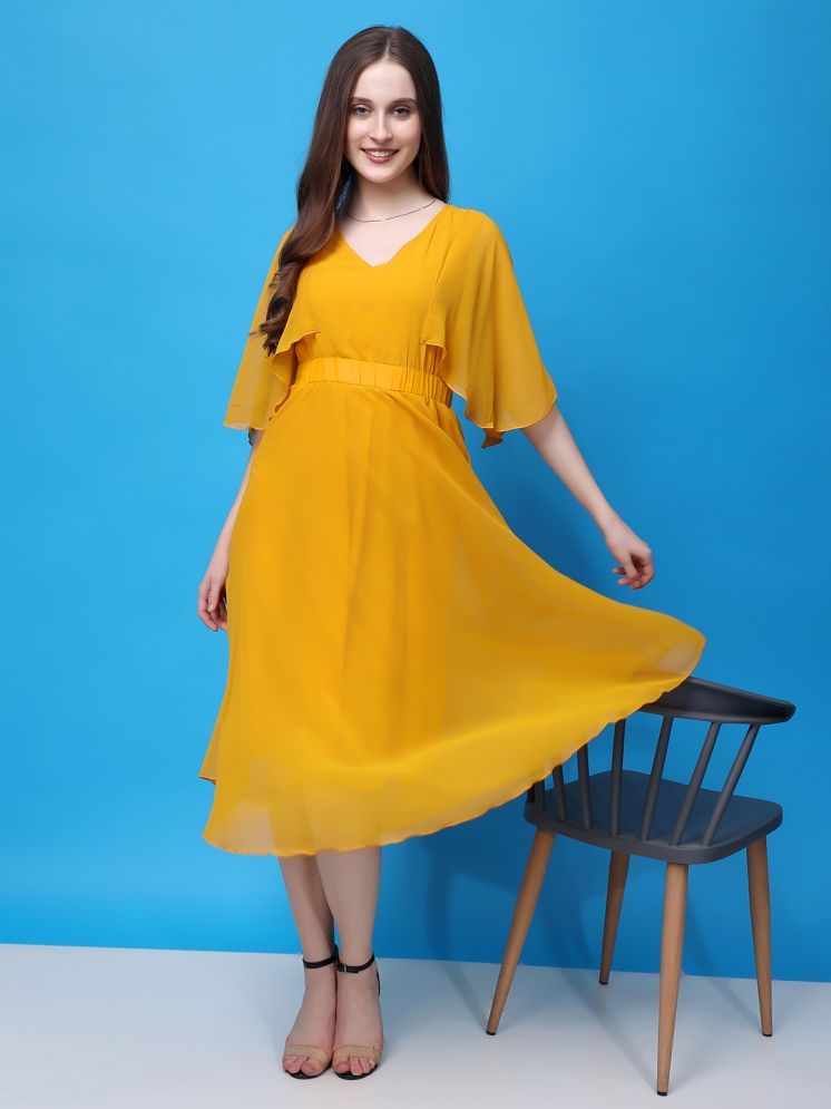     			kg trenzz Georgette Solid Knee Length Women's Fit & Flare Dress - Yellow ( Pack of 1 )