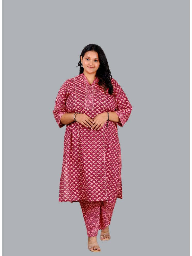     			miravan Cotton Printed Kurti With Palazzo Women's Stitched Salwar Suit - Pink ( Pack of 1 )