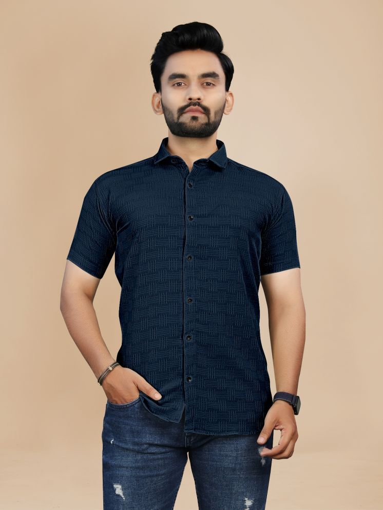     			Fashionfricks Cotton Flex Regular Fit Self Design Half Sleeves Men's Casual Shirt - Navy Blue ( Pack of 1 )