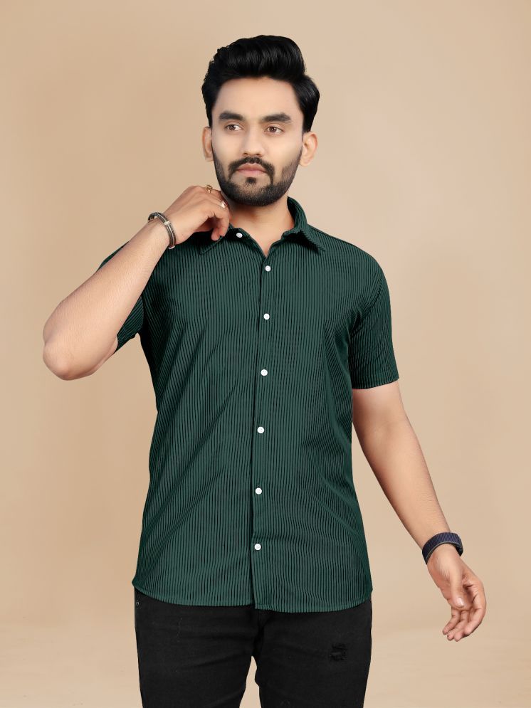     			Fashionfricks Cotton Flex Regular Fit Striped Half Sleeves Men's Casual Shirt - Green ( Pack of 1 )