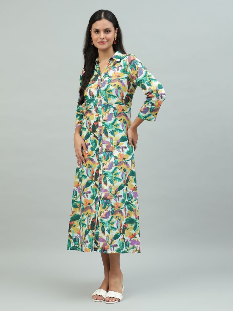     			Flamboyant Cotton Blend Printed Full Length Women's A-line Dress - Mustard ( Pack of 1 )