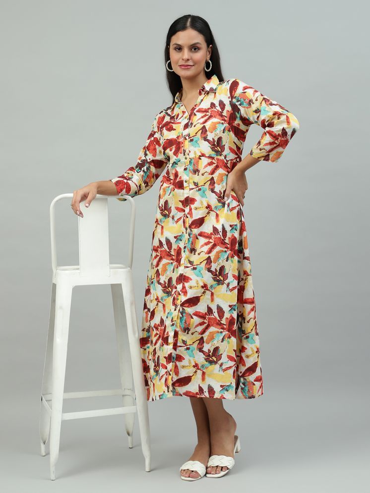     			Flamboyant Cotton Blend Printed Full Length Women's A-line Dress - Peach ( Pack of 1 )