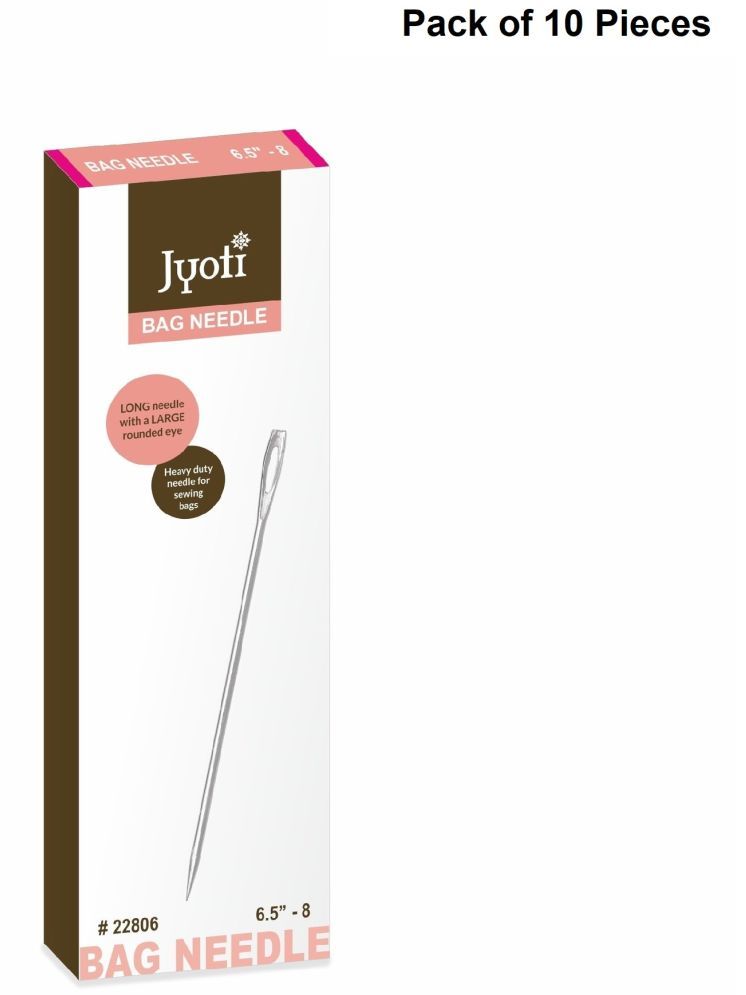     			Jyoti Bag Hand Sewing Needles, Larger & Thicker Base, Rust-Protective, Used as a Packing Needle to Work with Heavier Materials, Mainly Used for Sewing Canvas & Bags, 22806 (Size 6.5" - 8) - 10 Pcs