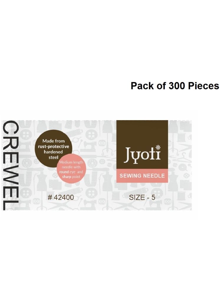     			Jyoti Crewel Hand Sewing Needles, Medium-Length with Sharp Point and an Elongated Eye, Rust-Protective, Cloth Stitching Thread Steel, Used for Hand Embroidery Using Floss # 42400 (Size - 5) - 300 Pcs