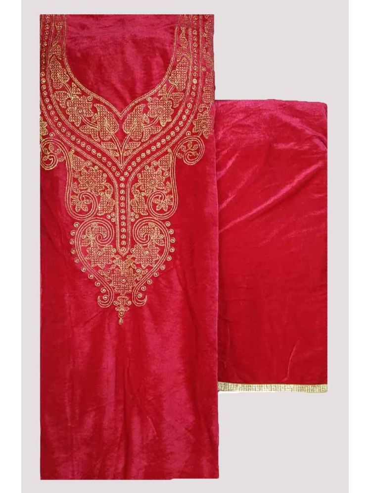     			KASHMIRI Unstitched Velvet Embroidered Dress Material - Pink ( Pack of 1 )