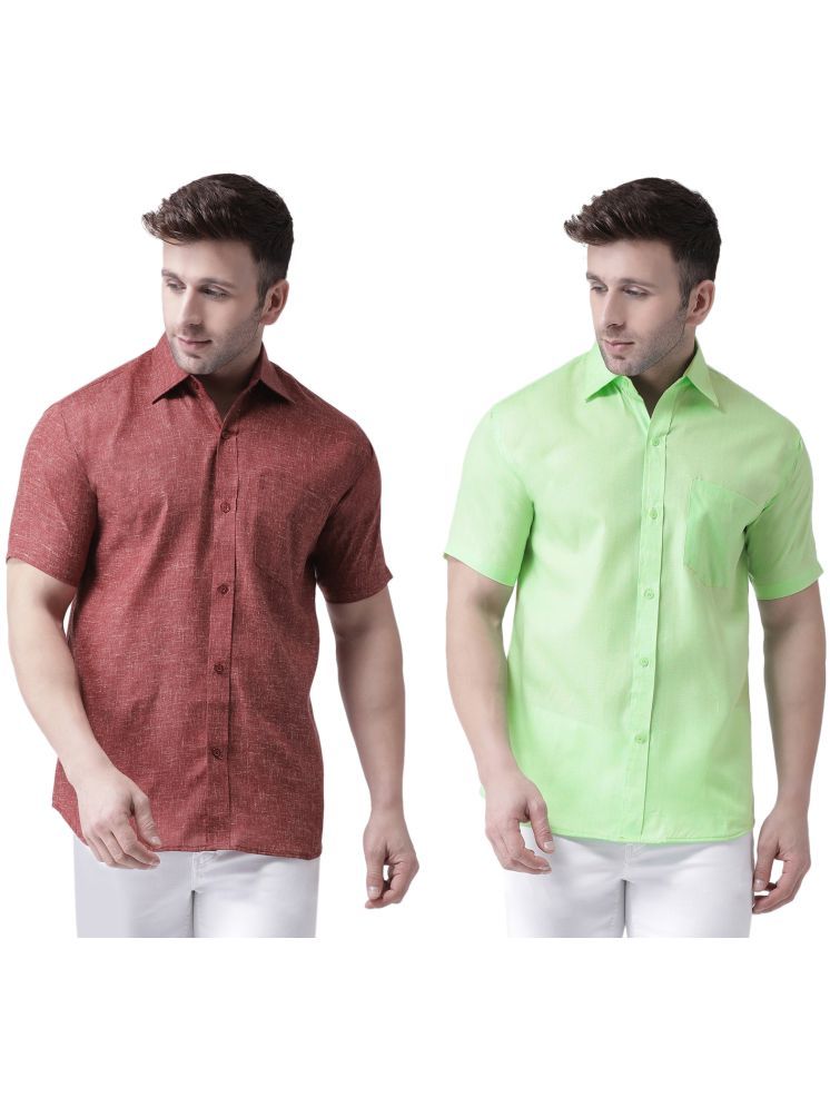     			KLOSET By RIAG Cotton Blend Regular Fit Solids Half Sleeves Men's Casual Shirt - Green ( Pack of 2 )