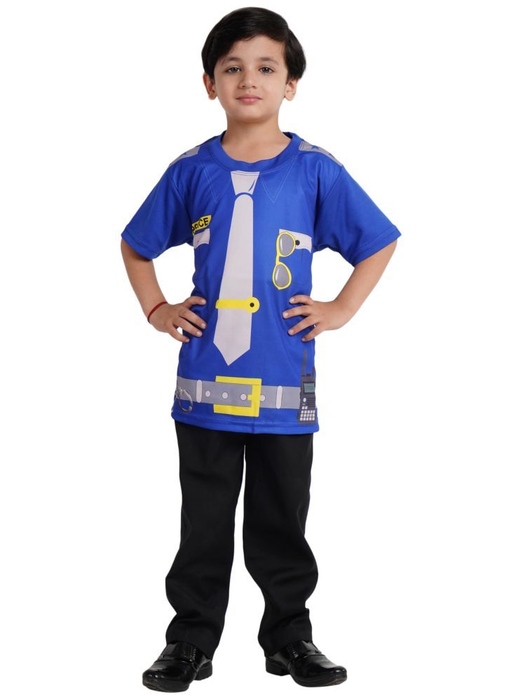     			Kaku Fancy Dresses Printed Round Neck Police T-Shirt for Kids | Our Helper Police Costume Tshirt for Kids, Blue - 3-4 Years