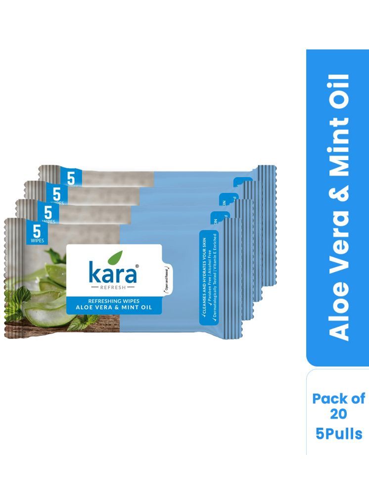     			Kara Refreshing Aloe Vera & Mint Oil Facial Wet Wipes ( 5 Pcs ) Pack of 20