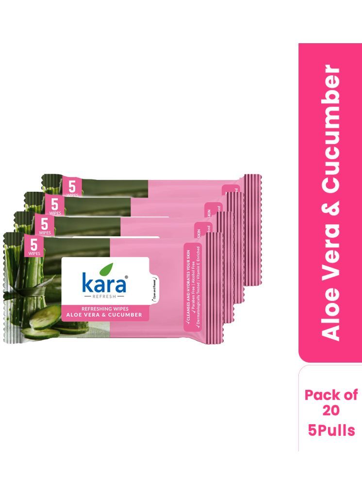     			Kara Refreshing Aloe Vera & cucumber Facial Wet Wipes ( 5 Pcs ) Pack of 20