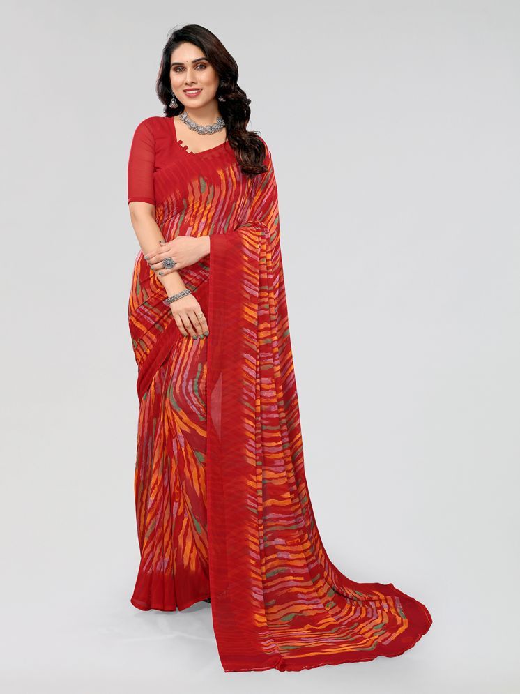     			Kashvi Sarees Chiffon Printed Saree With Blouse Piece - Red ( Pack of 1 )