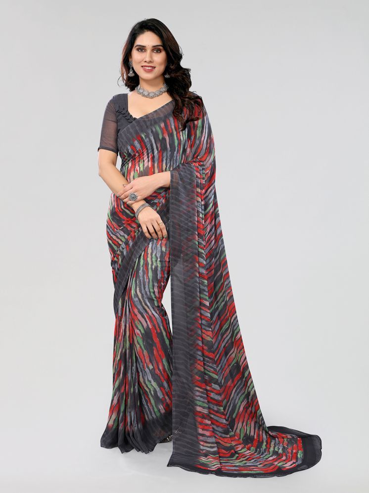     			Kashvi Sarees Chiffon Printed Saree With Blouse Piece - Grey ( Pack of 1 )