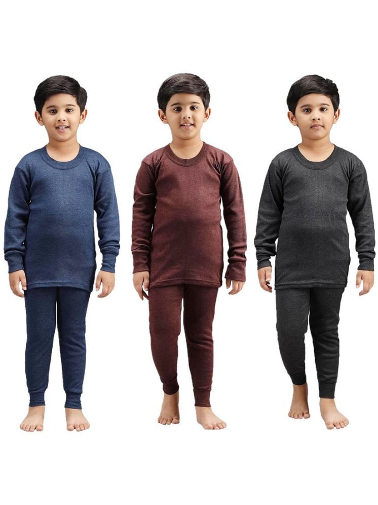     			Kids Thermal Unisex Boy's and Girl's Winter Wear Thermal Full Sleeves Body Warmer Top - Pyjama Set | Unisex-Child Plain Thermal Set Pack of 3