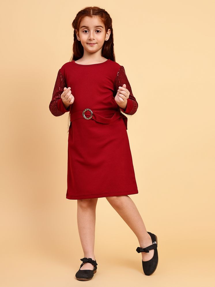     			Lazy Shark Maroon Polyester Girls A-line Dress ( Pack of 1 )