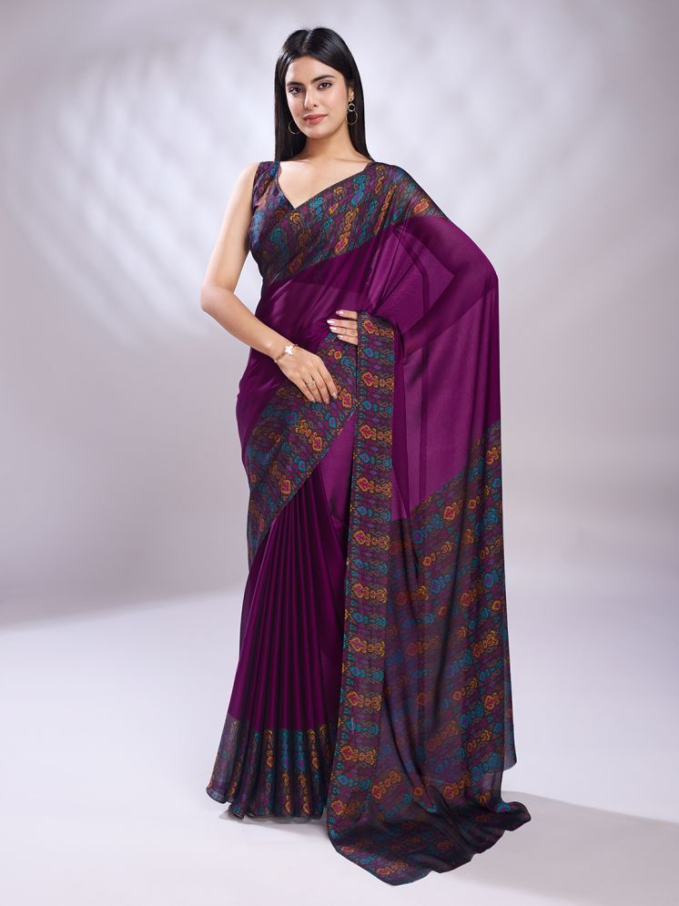     			Rekha Maniyar Chiffon Printed Saree With Blouse Piece - Magenta ( Pack of 1 )