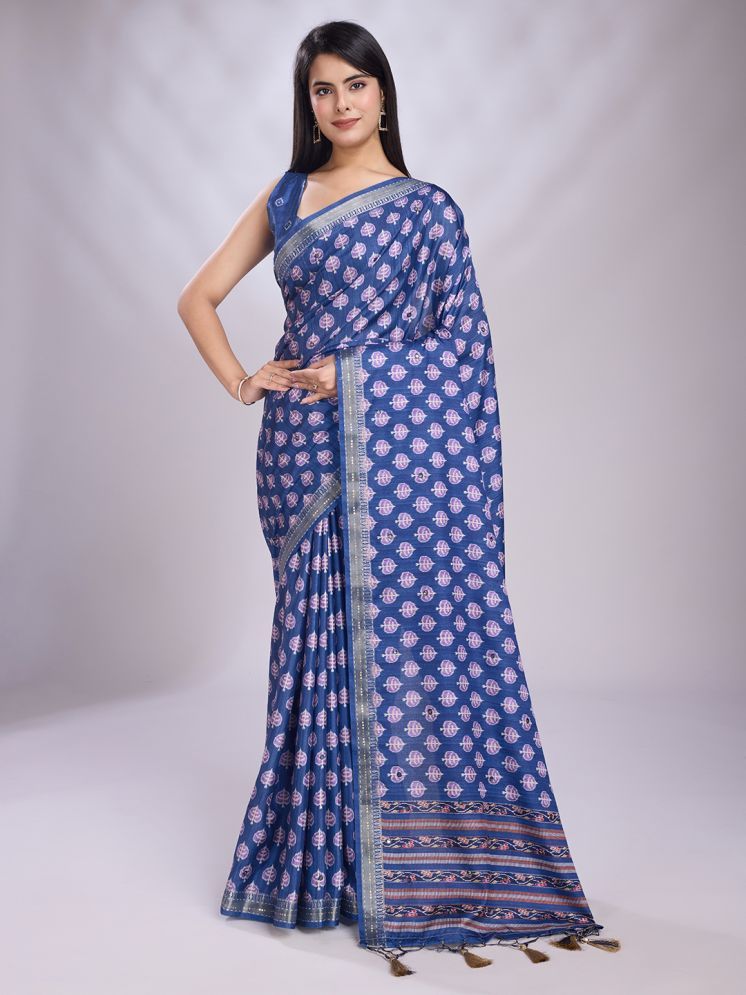     			Rekha Maniyar Silk Blend Printed Saree With Blouse Piece - Blue ( Pack of 1 )