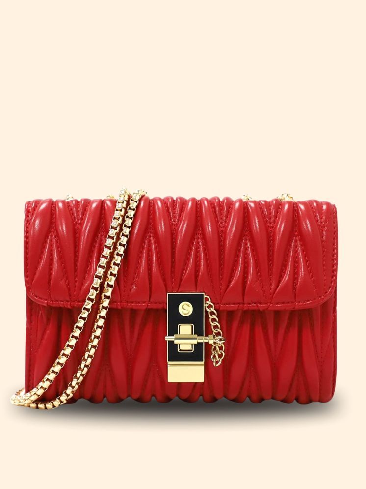     			TCRAZY Red PU Sling Bag