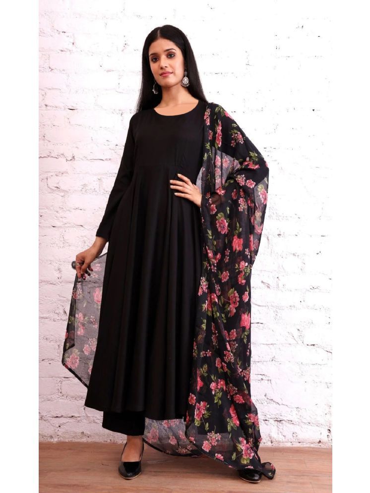     			TOOCHKI Rayon Solid Anarkali Women's Kurti with Dupatta - Black ( Pack of 1 )