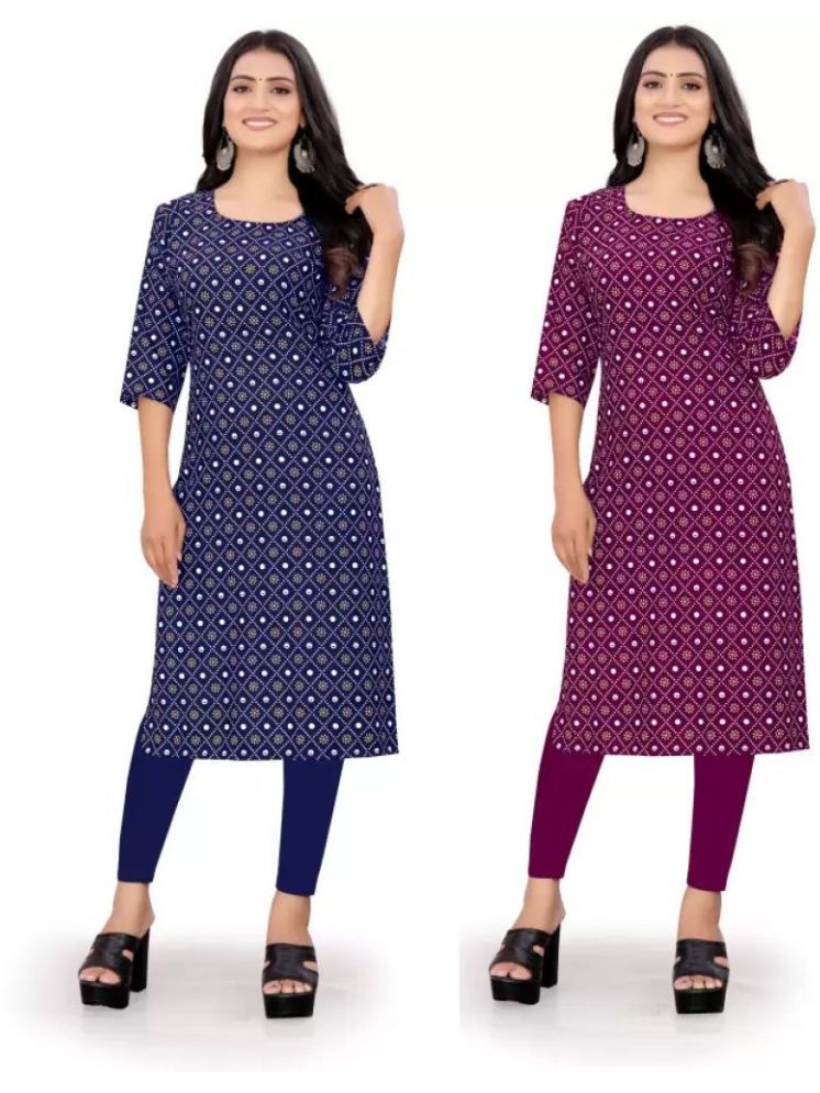     			VACHHARAJ GROUP Crepe Printed Straight Women's Kurti - Blue,Purple ( Pack of 2 )