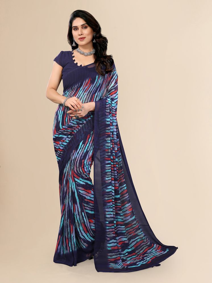     			ANAND SAREES Chiffon Printed Saree With Blouse Piece - Blue ( Pack of 1 )