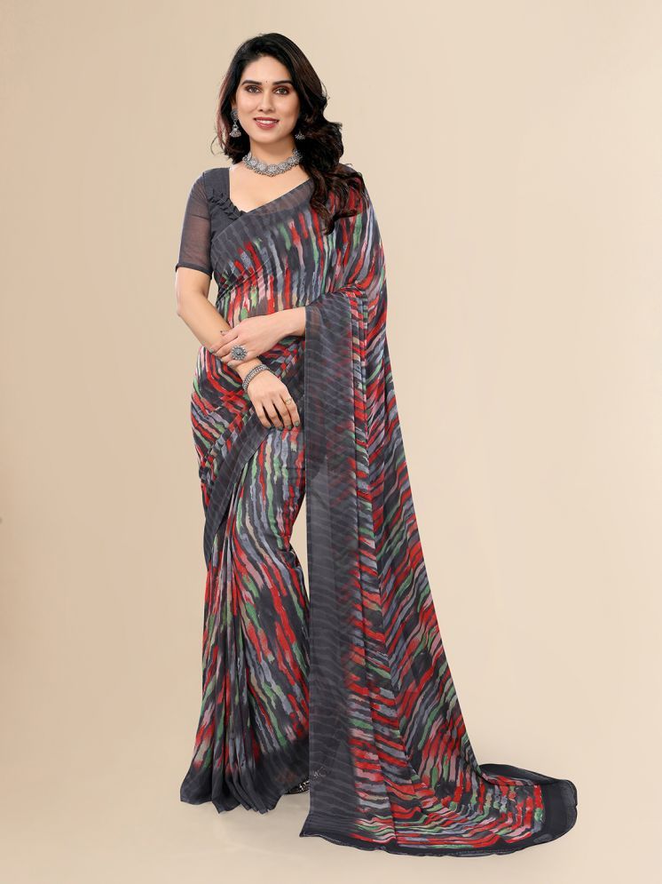     			ANAND SAREES Chiffon Printed Saree With Blouse Piece - Grey ( Pack of 1 )