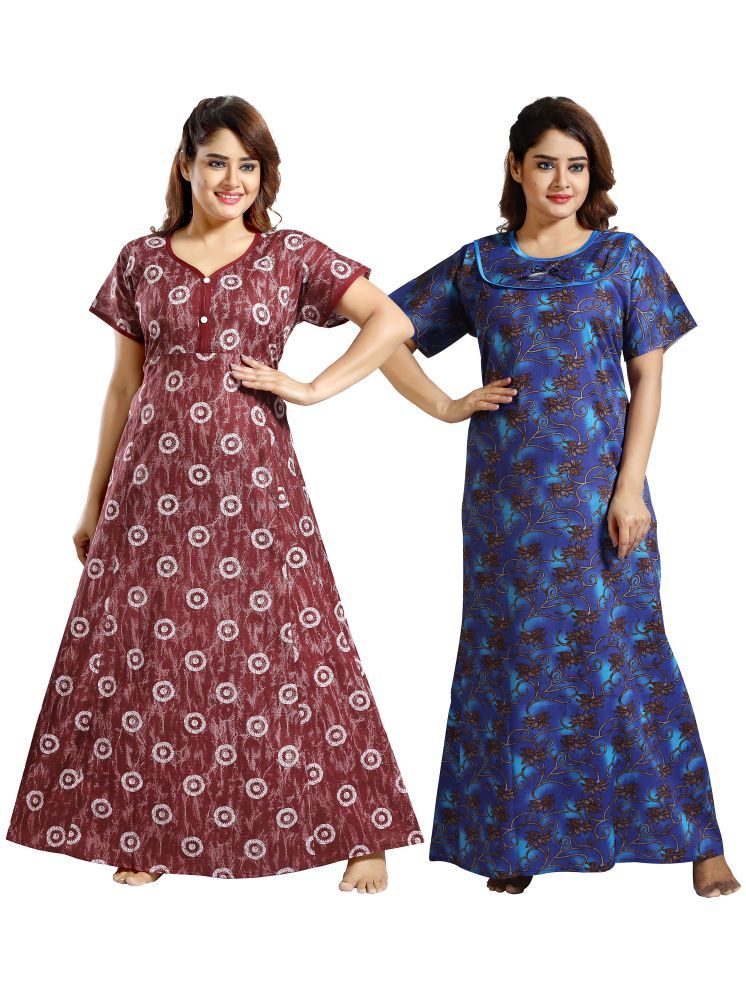     			Cinco Multi Color Cotton Blend Women's Nightwear Nighty & Night Gowns ( Pack of 2 )