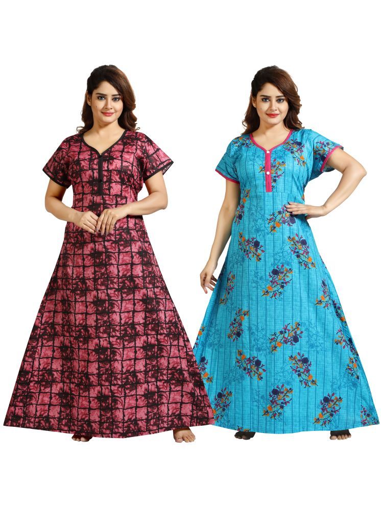     			Cinco Multi Color Cotton Blend Women's Nightwear Nighty & Night Gowns ( Pack of 2 )