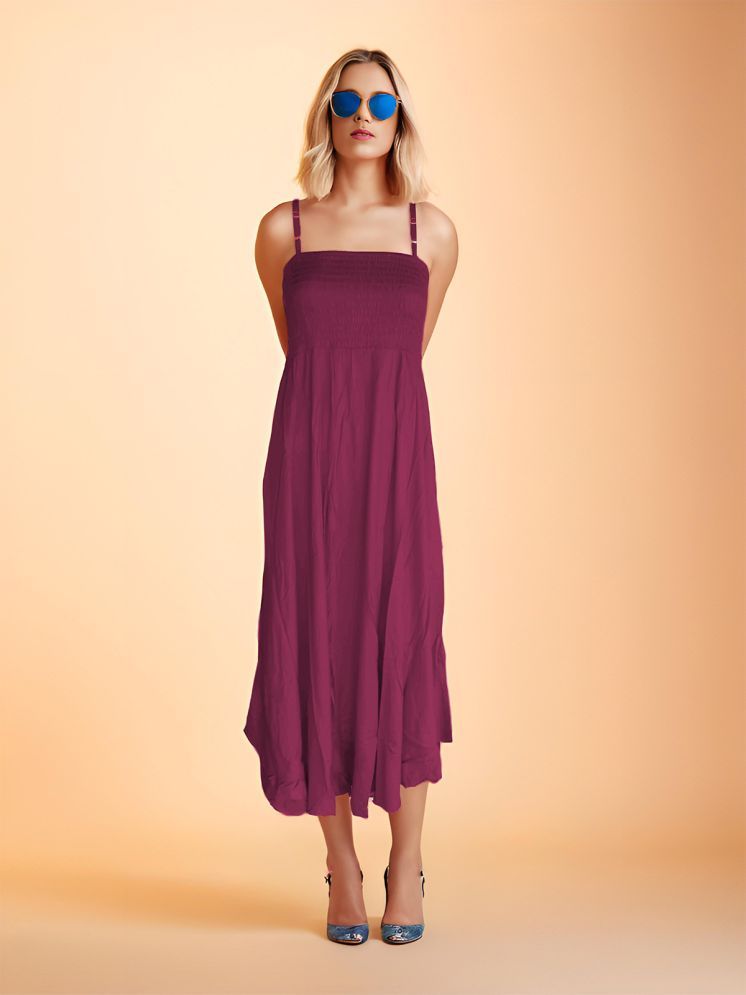     			Colorscube Rayon Solid Midi Women's Fit & Flare Dress - Purple ( Pack of 1 )