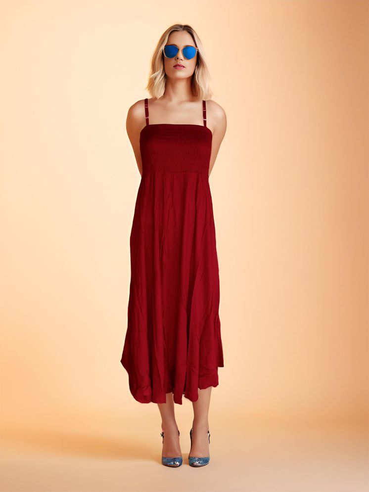     			Colorscube Rayon Solid Midi Women's Fit & Flare Dress - Maroon ( Pack of 1 )