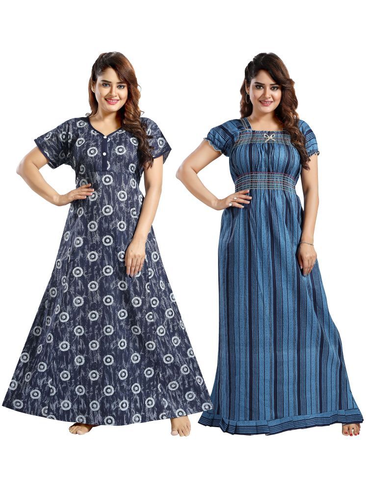     			INNER BEATS Multi Color Cotton Blend Women's Nightwear Nighty & Night Gowns ( Pack of 2 )