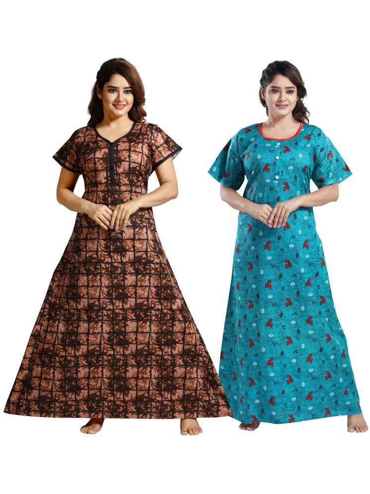     			INNER BEATS Multi Color Cotton Blend Women's Nightwear Night Dress ( Pack of 2 )