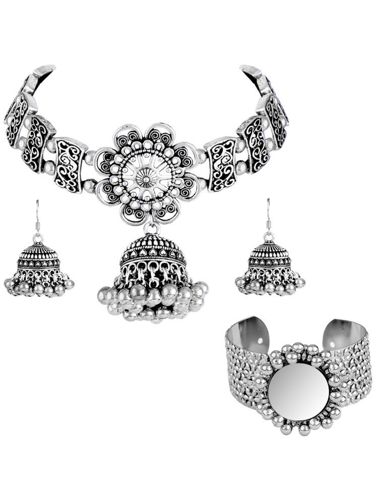     			JFL - Jewellery For Less Silver Brass Necklace Set ( Pack of 1 )