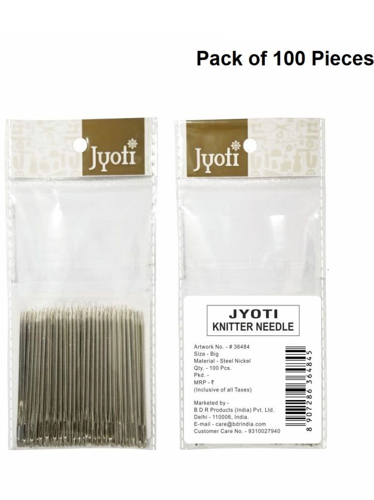     			Jyoti Knitter Needle - Big (100 Pieces in a Pouch), Chromium Steel Wool Needles, Extra-Long & Wide Eyes for Thicker Threads and Yarn, Rounded Points to Avoid Piercing and Distorting Knitting Yarn