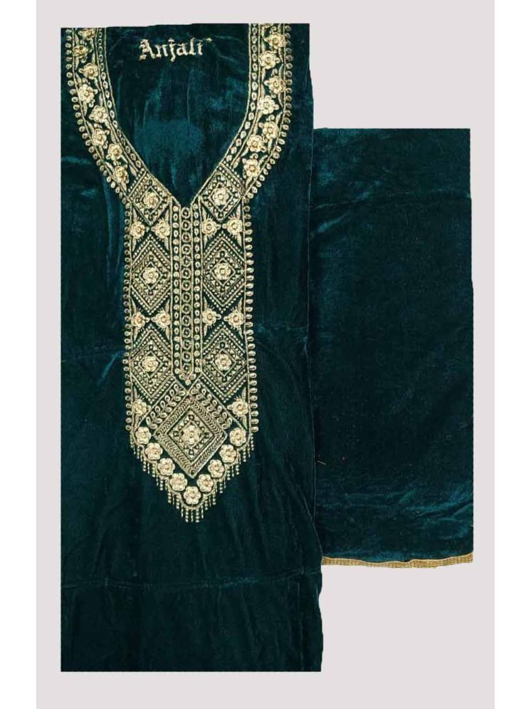     			KASHMIRI Unstitched Velvet Embroidered Dress Material - Blue ( Pack of 1 )