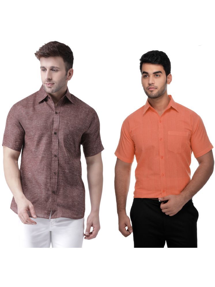     			KLOSET By RIAG Cotton Blend Regular Fit Solids Half Sleeves Men's Casual Shirt - Orange ( Pack of 2 )