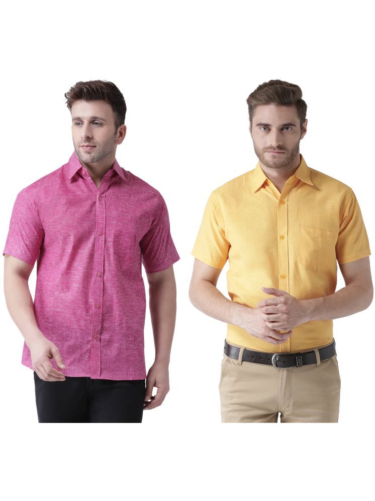     			KLOSET By RIAG Cotton Blend Regular Fit Solids Half Sleeves Men's Casual Shirt - Mustard ( Pack of 2 )