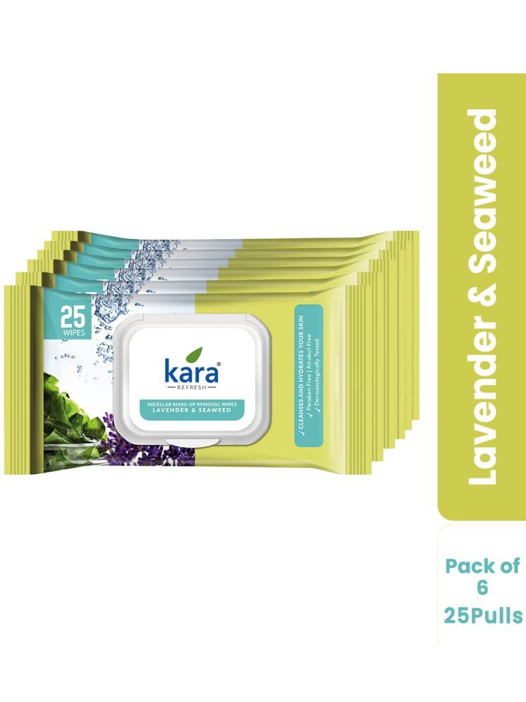     			Kara Makeup Removal Lavender & Seaweed Wet Wipes ( 25 Pcs ) Pack of 6