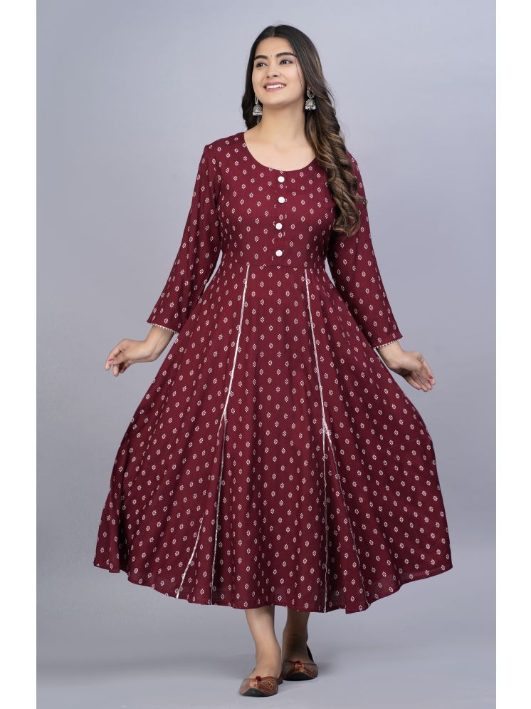     			NUPITAL Rayon Printed Anarkali Women's Kurti - Maroon ( Pack of 1 )