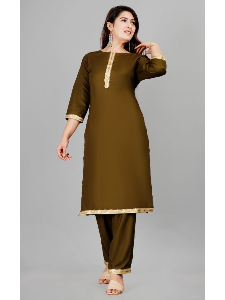     			NUPITAL Viscose Embellished Kurti With Pants Women's Stitched Salwar Suit - Olive ( Pack of 1 )